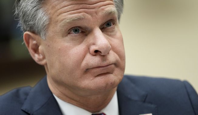 FBI Director Christopher Wray attends a House Committee on the Judiciary oversight hearing, Wednesday, July 12, 2023, on Capitol Hill in Washington. (AP Photo/Patrick Semansky)