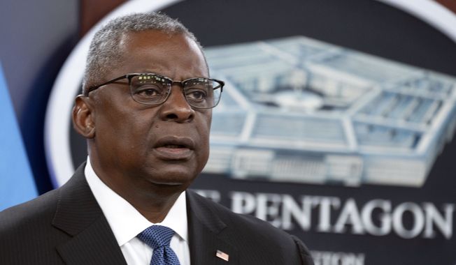Secretary of Defense Lloyd Austin speaks during a news conference with Chairman of the Joint Chiefs of Staff Gen. Mark Milley at the Pentagon in Washington, Tuesday, July 18, 2023. (AP Photo/Manuel Balce Ceneta)